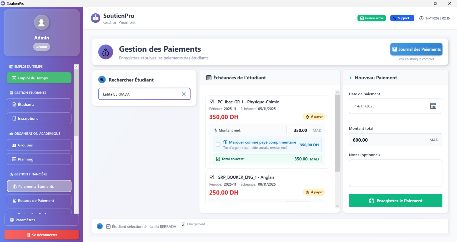 SoutienPro Interface